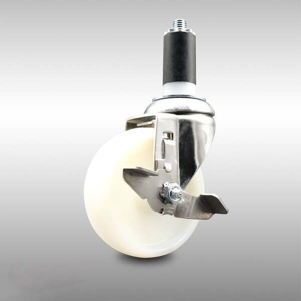 4 Inch 316SS Nylon Wheel Swivel 1-3/8 Inch Expanding Stem Caster with Brake SCC